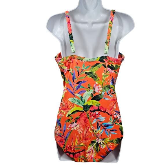 Lands' End Sculpting Suit Draped One Piece Swimsuit Tropical Orange Sz 14 - Picture 3 of 10